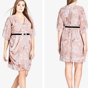 City Chic Floral Wrap Whimsy Draped Dress in Soft Whimsy